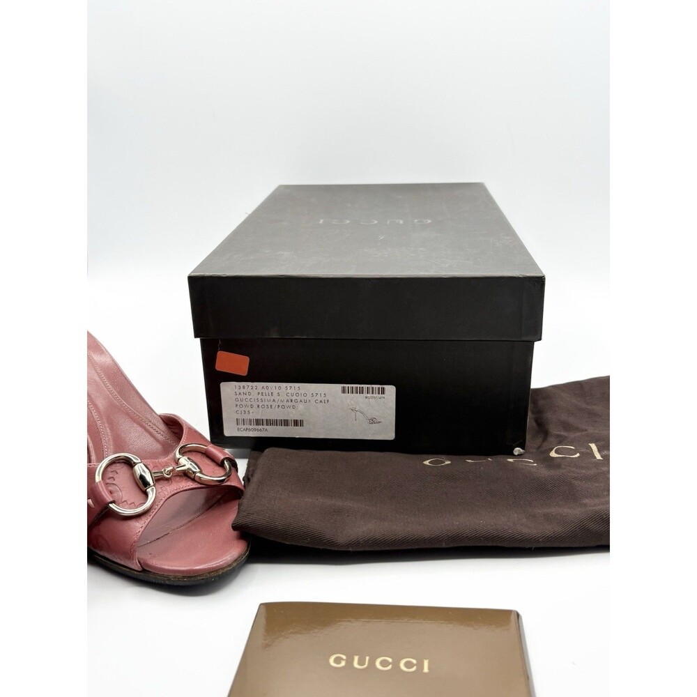 Gucci Pink Guccissima Leather Mules Kitten Heels Silver Horse-bit Accent EU 35.5 - Picture 12 of 13